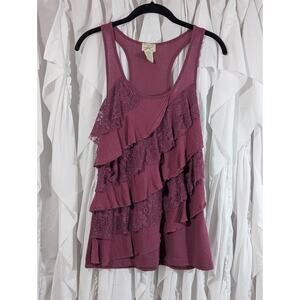 Eyelash Couture Size M Dark Mauve Cotton & Lace Ruffled Front Racerback Y2K